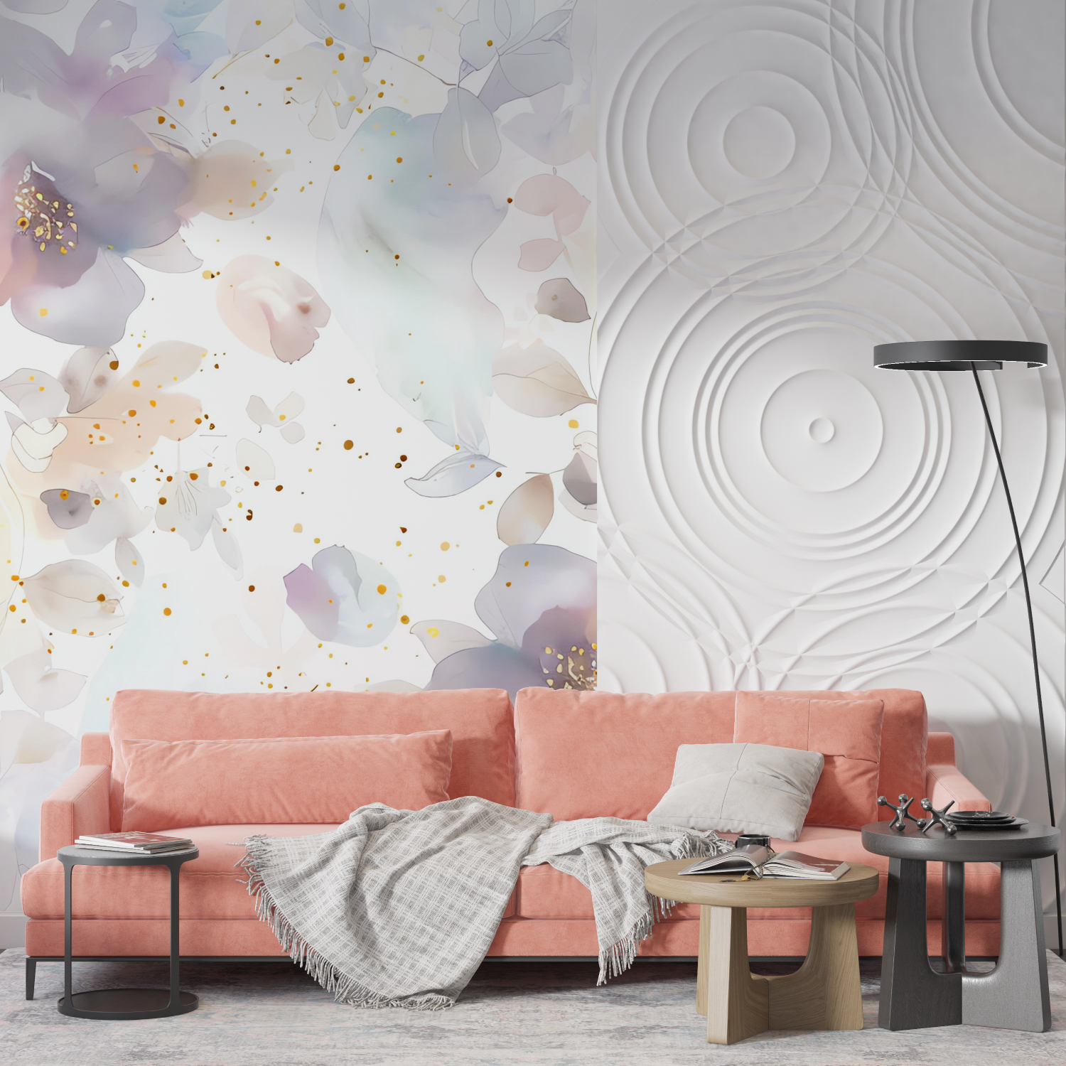 Papier peint aquarelle fleurs elegantes mur