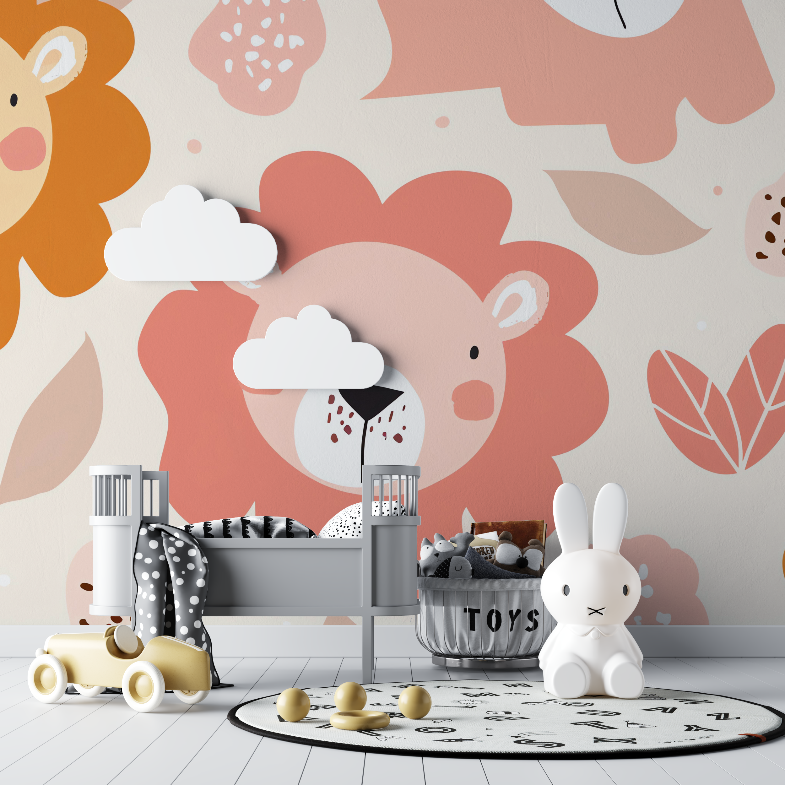 Papier peint lion et couleurs pastel bebe tipi
