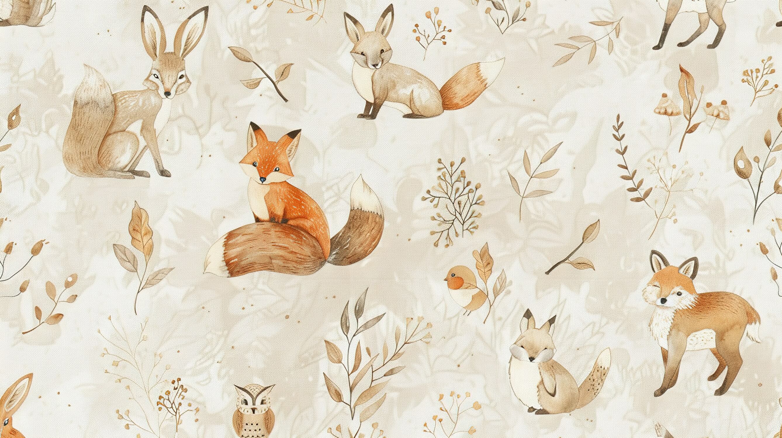 Papier Peint Renard Amis Forêt Beige