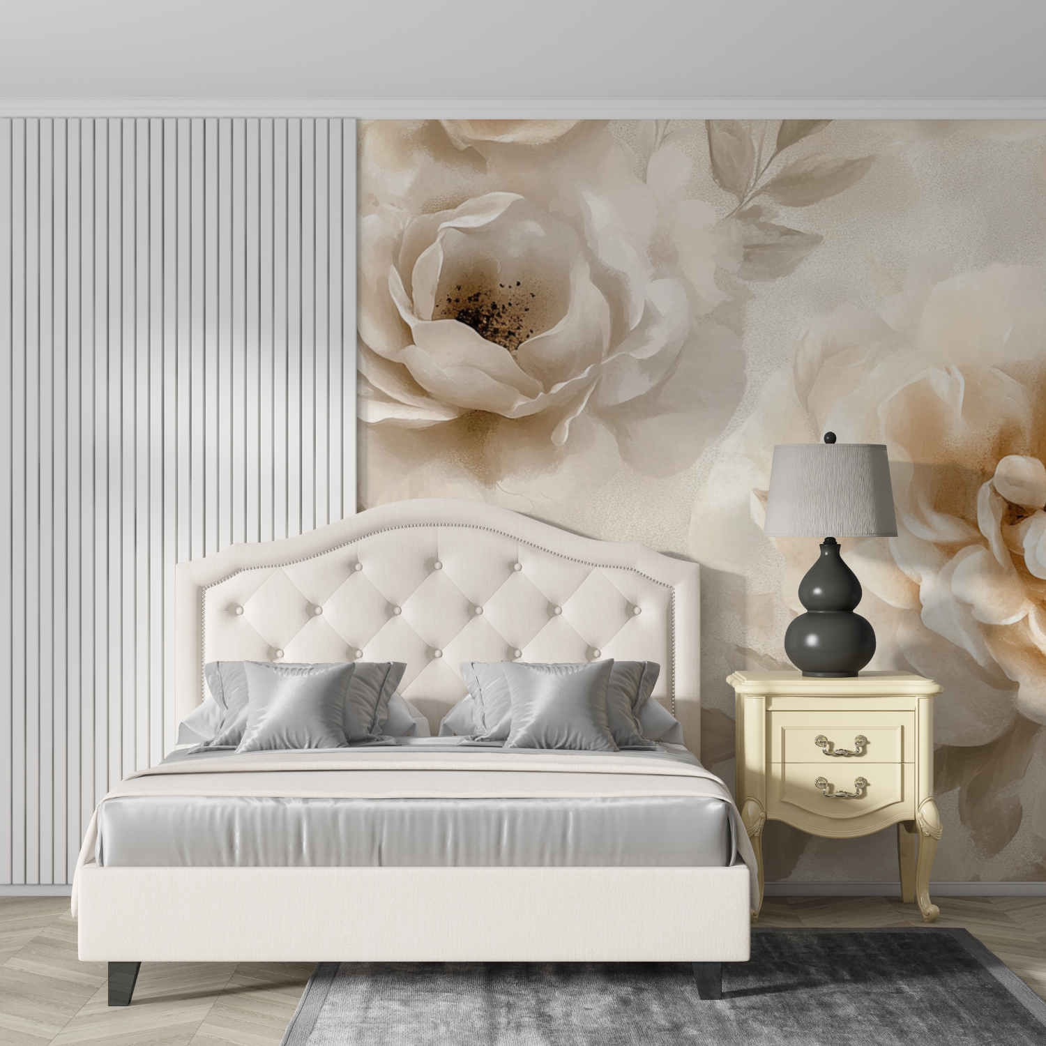 Papier peint aquarelle fleurs douces beige design