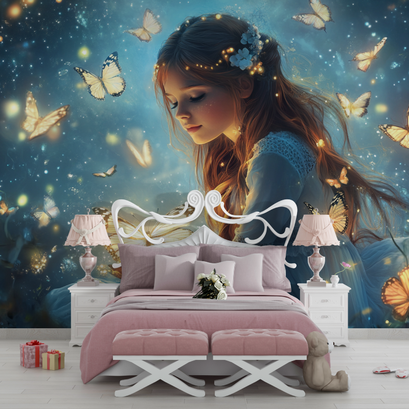 Papier peint princesse fee des papillons chambre filles