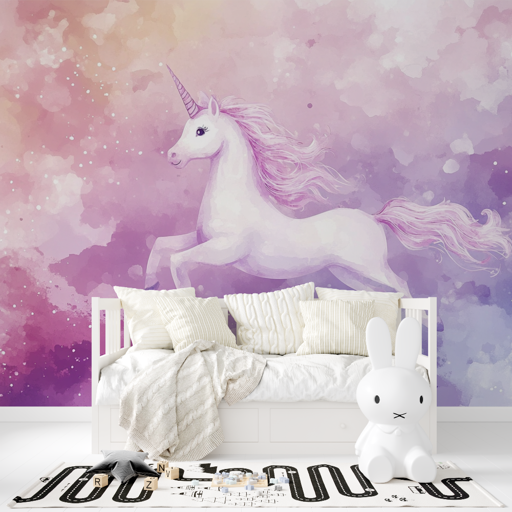 Papier peint fille licorne tapisserie fille