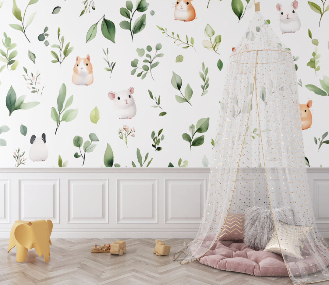 Papier peint bébé Animaux et feuillage - chambre de bebe
