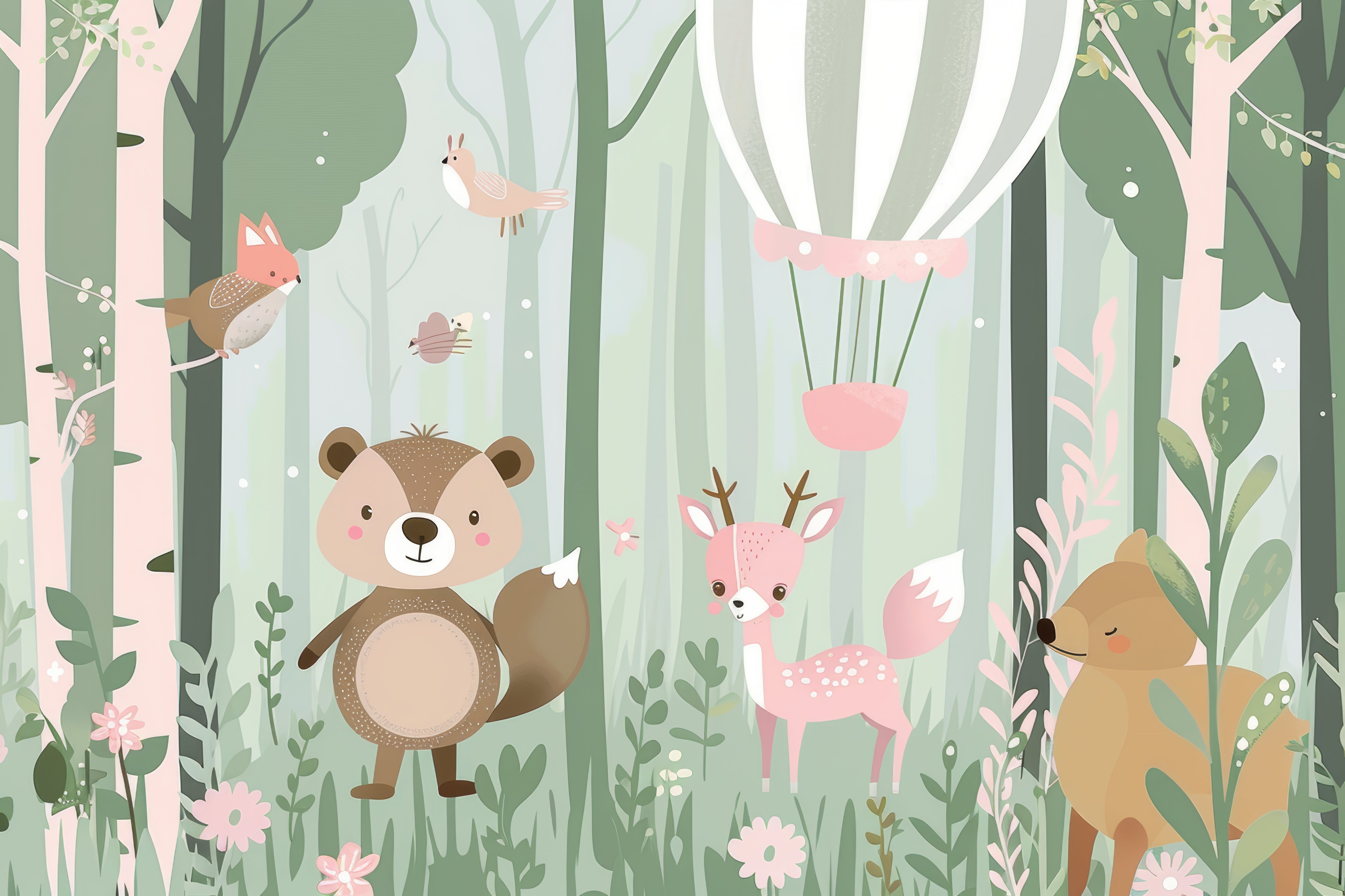 Papier peint bébé Amis de la forêt vert
