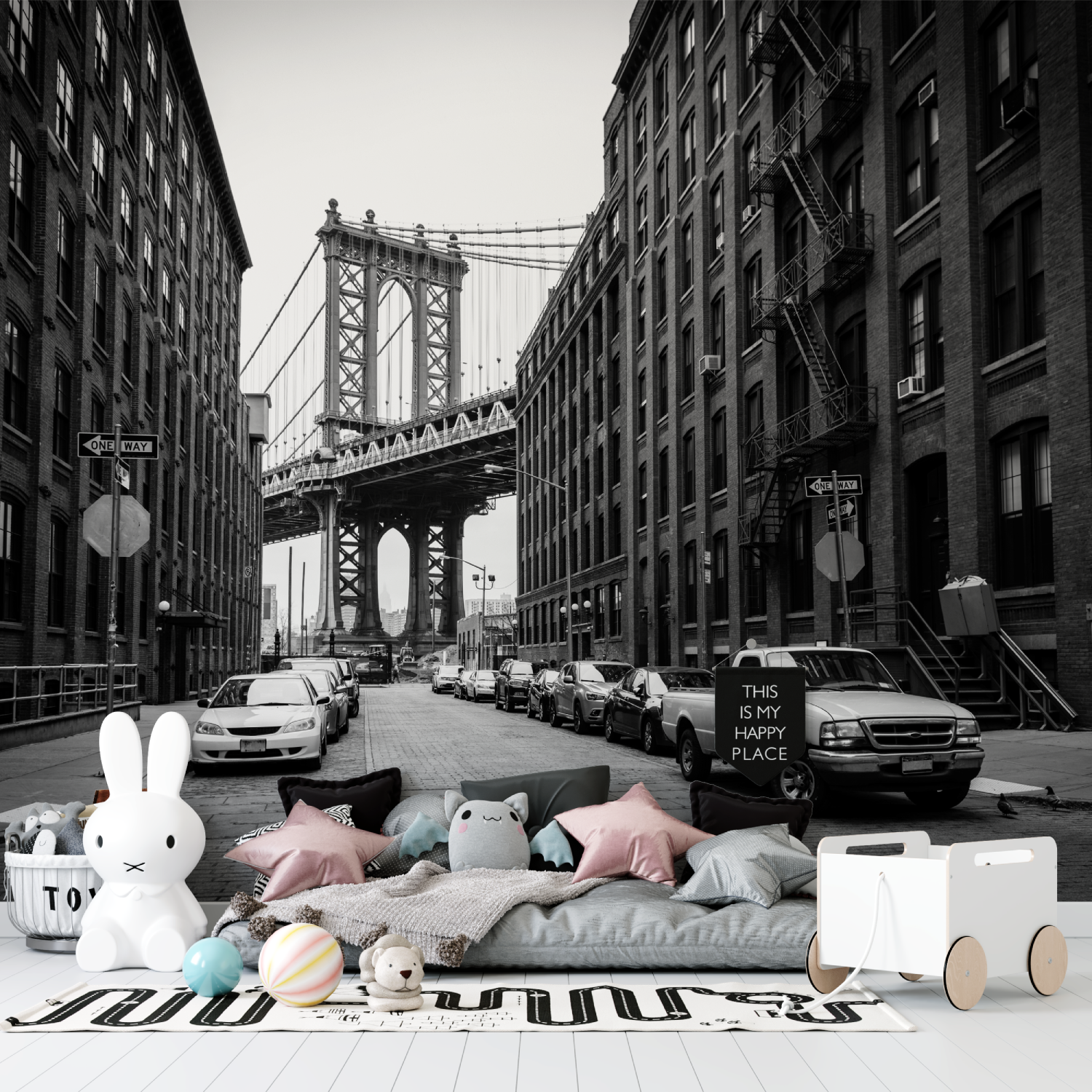 Papier peint noir et blanc voit...brooklyn tapisserie garcon