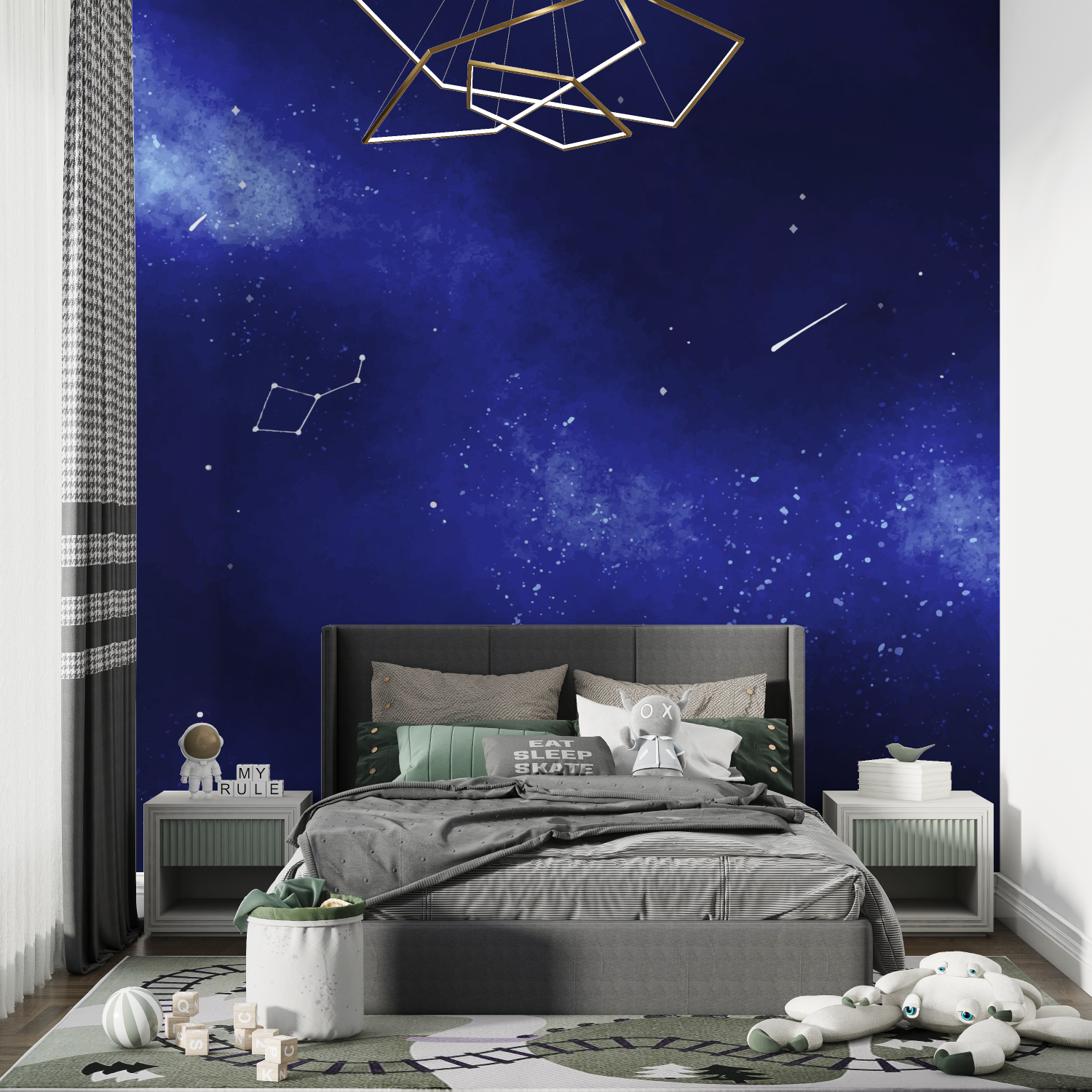 Papier peint bleu espace chambre de garcon
