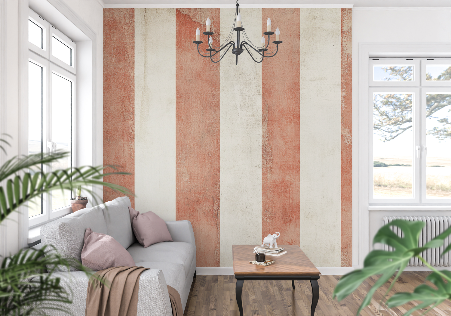 Papier peint terracotta rayures verticales panoramique mur