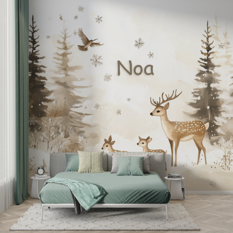 Papier peint prenom cerfs foret murs