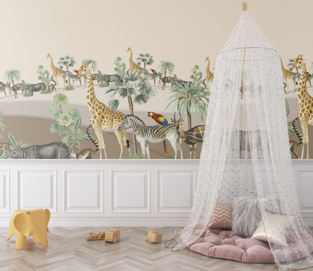 Papier peint lion et animaux safari bebe