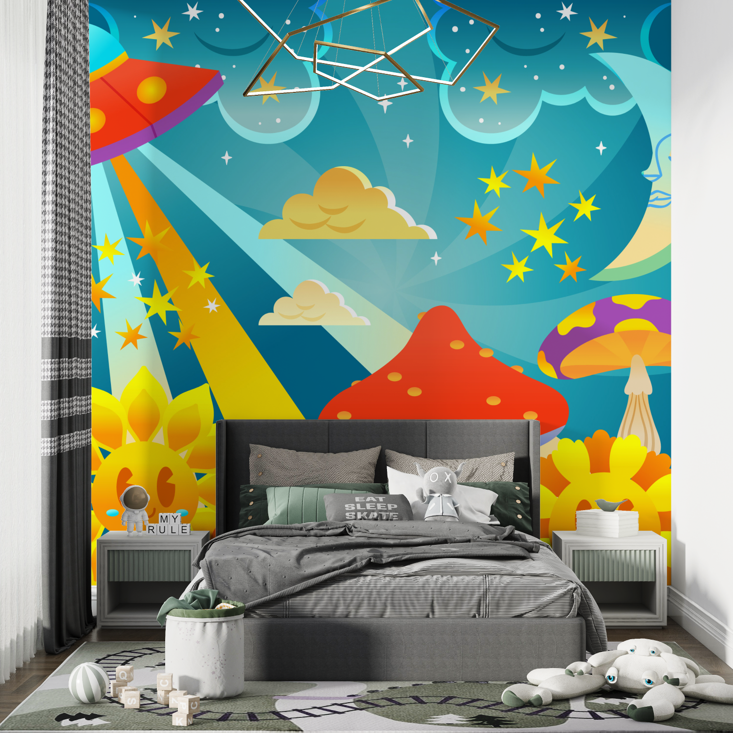 Papier peint espace multicolore chambre de garcon