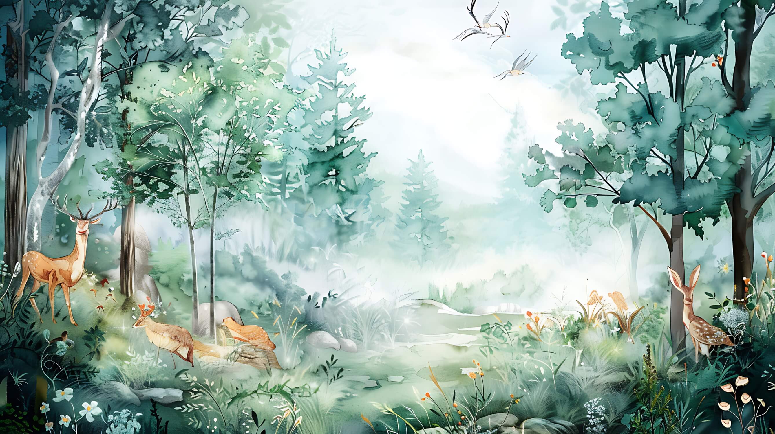 Papier Peint Aquarelle Forêt