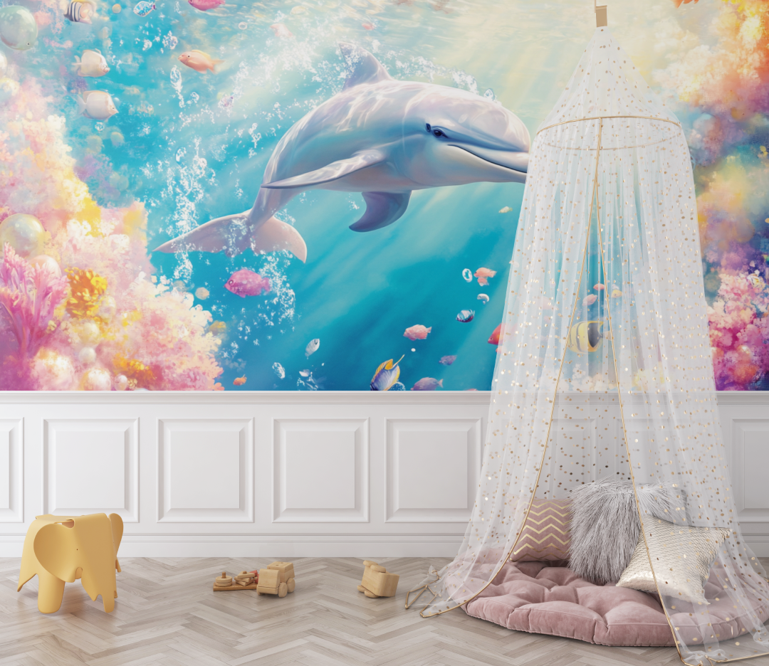 Papier peint marin joyeux dauphin bebe