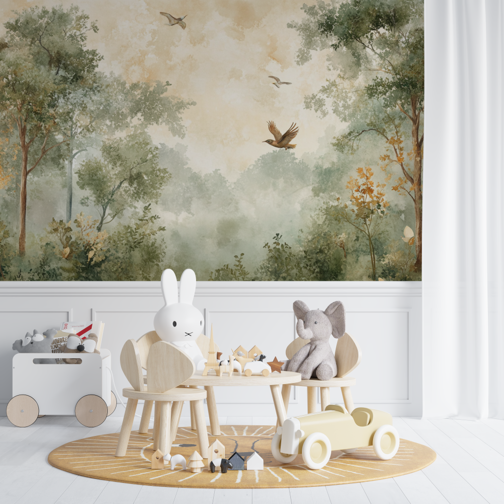 Papier peint panoramique foret chambre de bebe