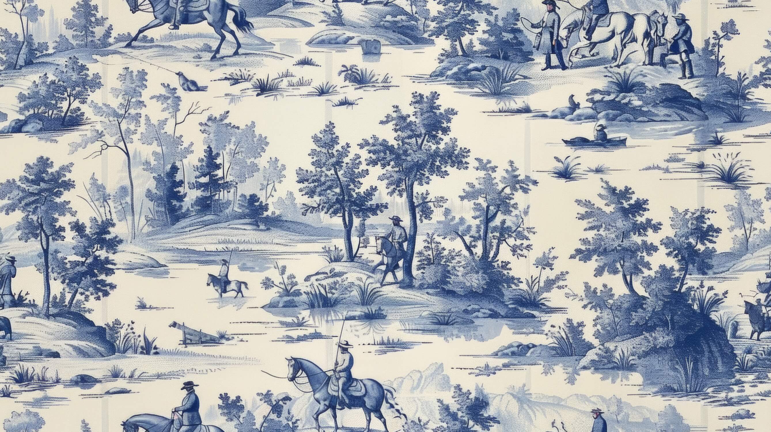 Papier Peint Toile De Jouy Dessin Bleu