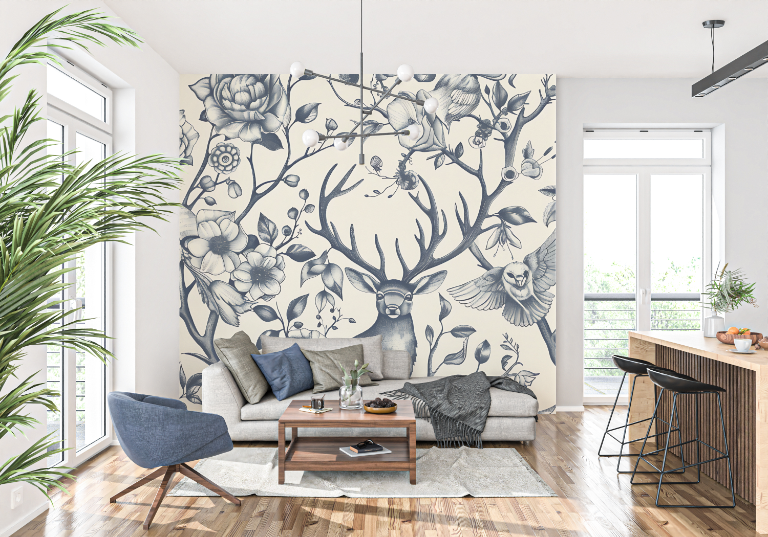 Papier Peint Toile De Jouy Cerf - panoramique tendance