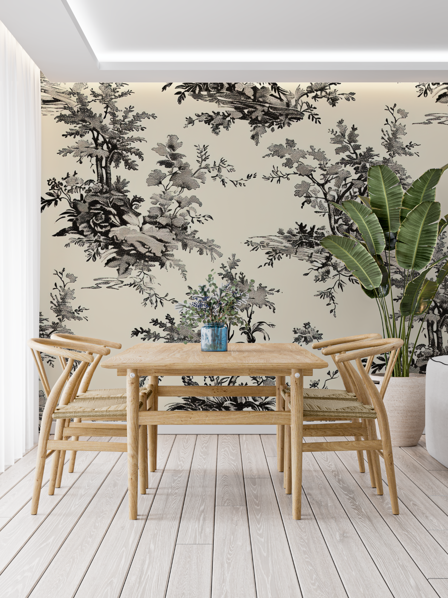 Papier Peint Toile De Jouy Noir Blanc - francais