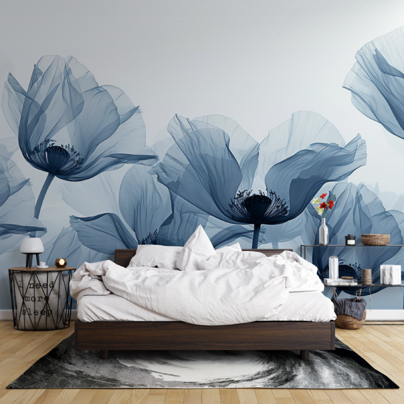 Papier peint aquarelle fleurs bleu leroy merlin mur