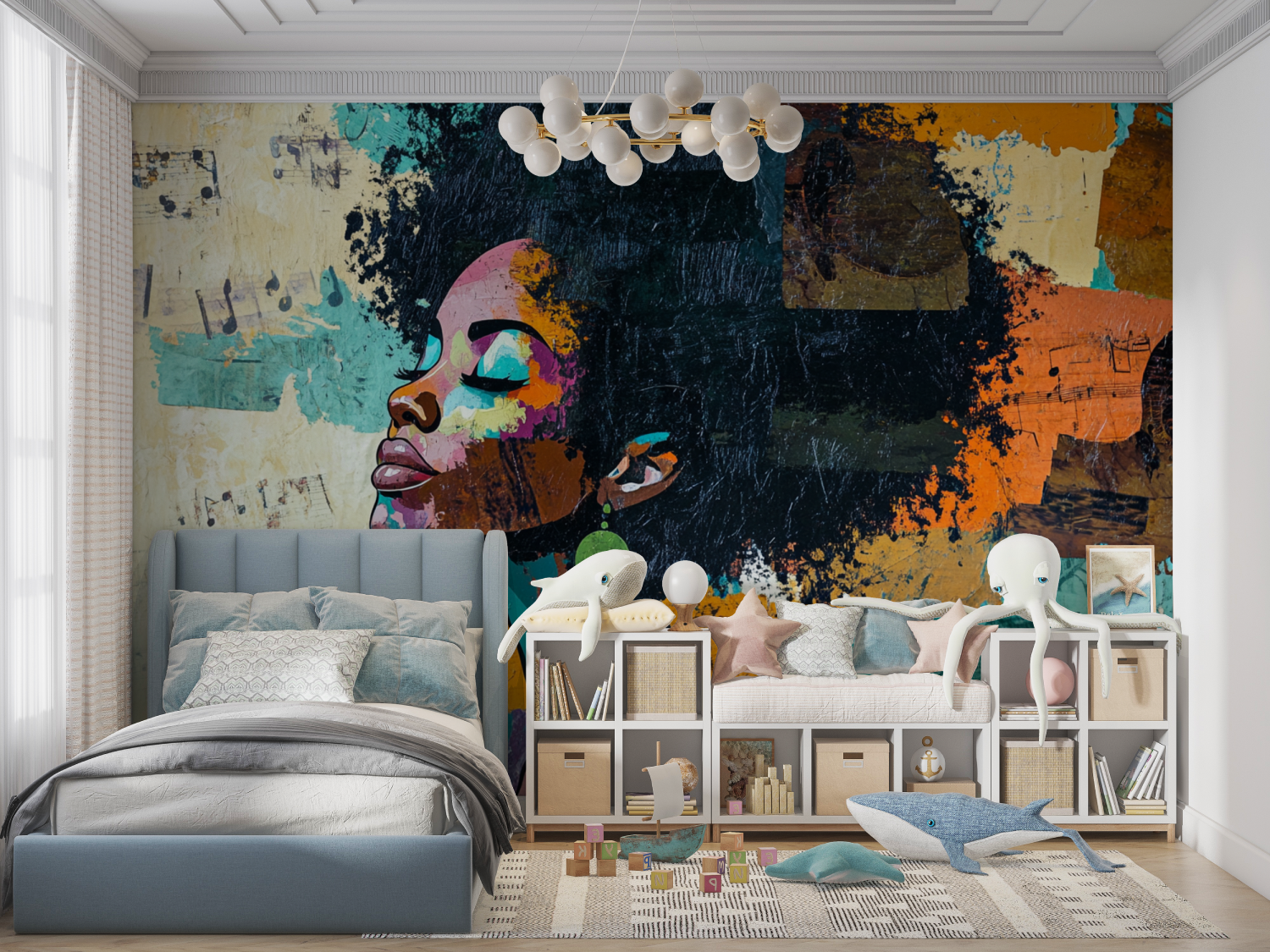 Papier peint coupe afro panoramique garcon