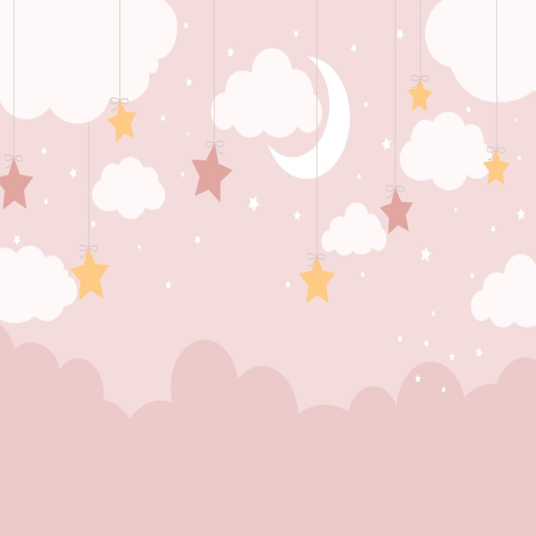 Carta da parati a forma di stella <br/> Ragazza stella e nuvola rosa