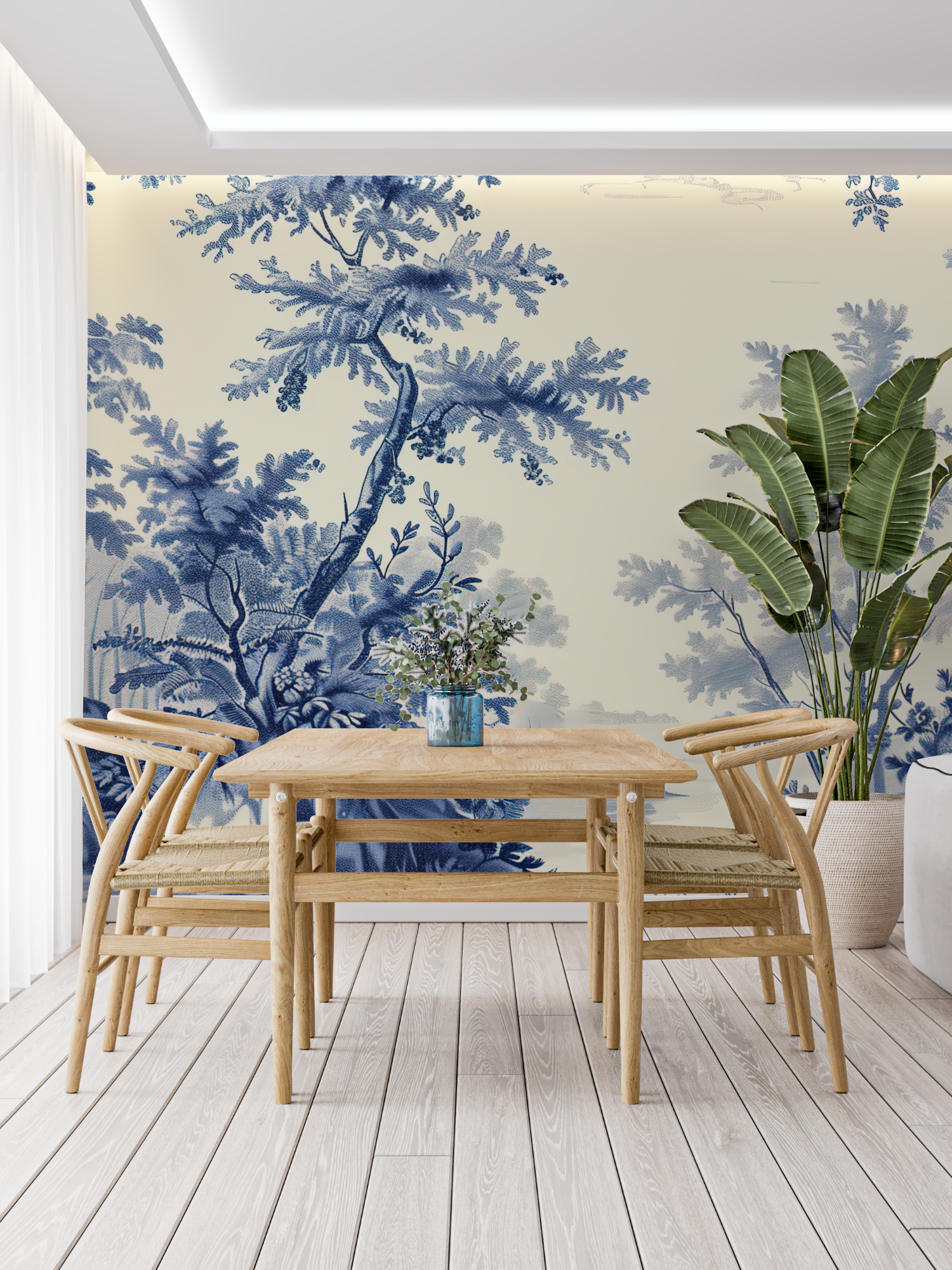 Papier Peint Toile De Jouy Étang Bleu - francais