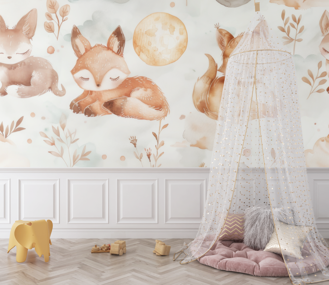 Papier peint bebe renards cocooning bebe