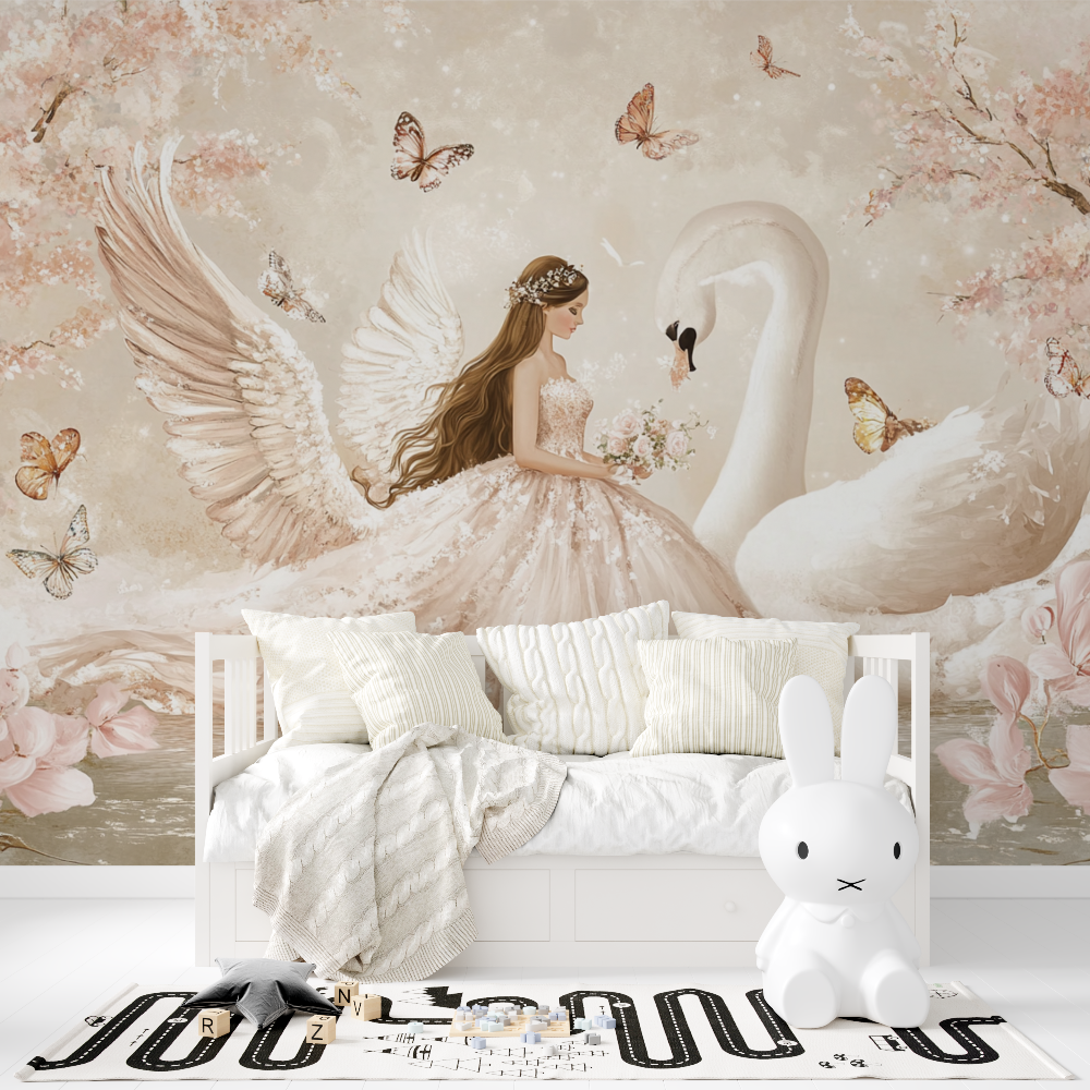 Papier peint princesse et cygne tapisserie fille