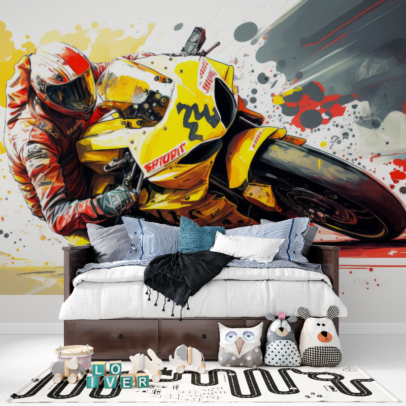 Papier peint murale moto gp panoramique garcon