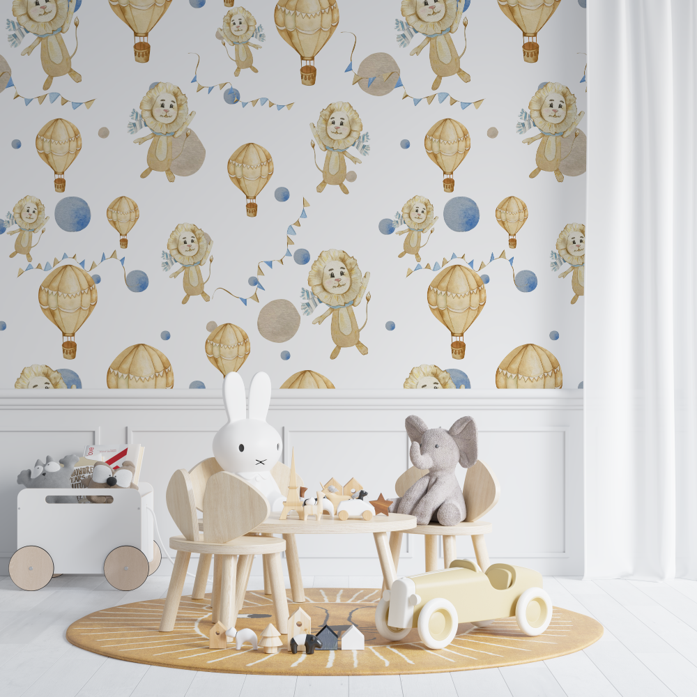 Papier peint lion ballon chambre de bebe
