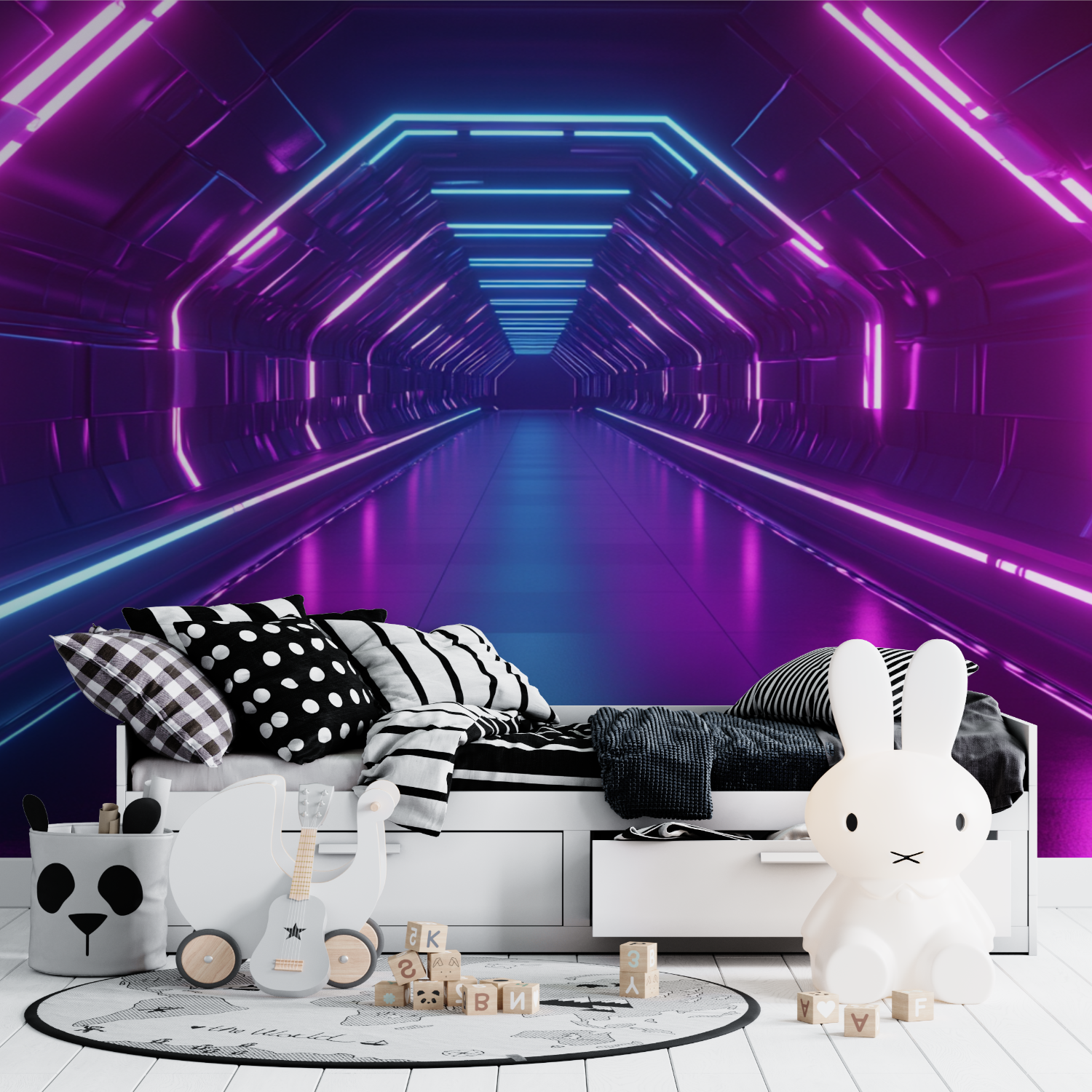Papier peint effet neon chambre gamer tapisserie ado