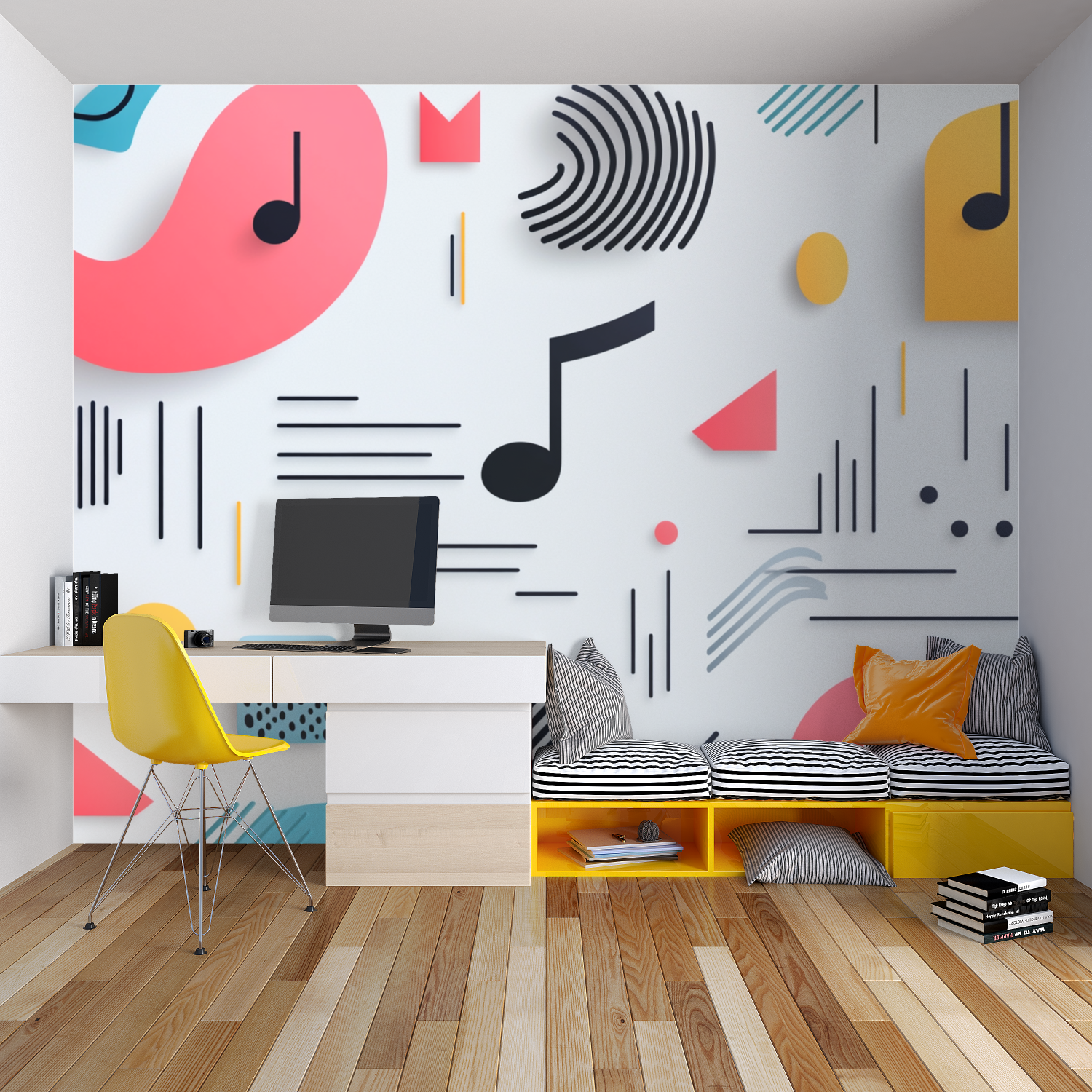 Papier peint intisse musique chambre garcon lit