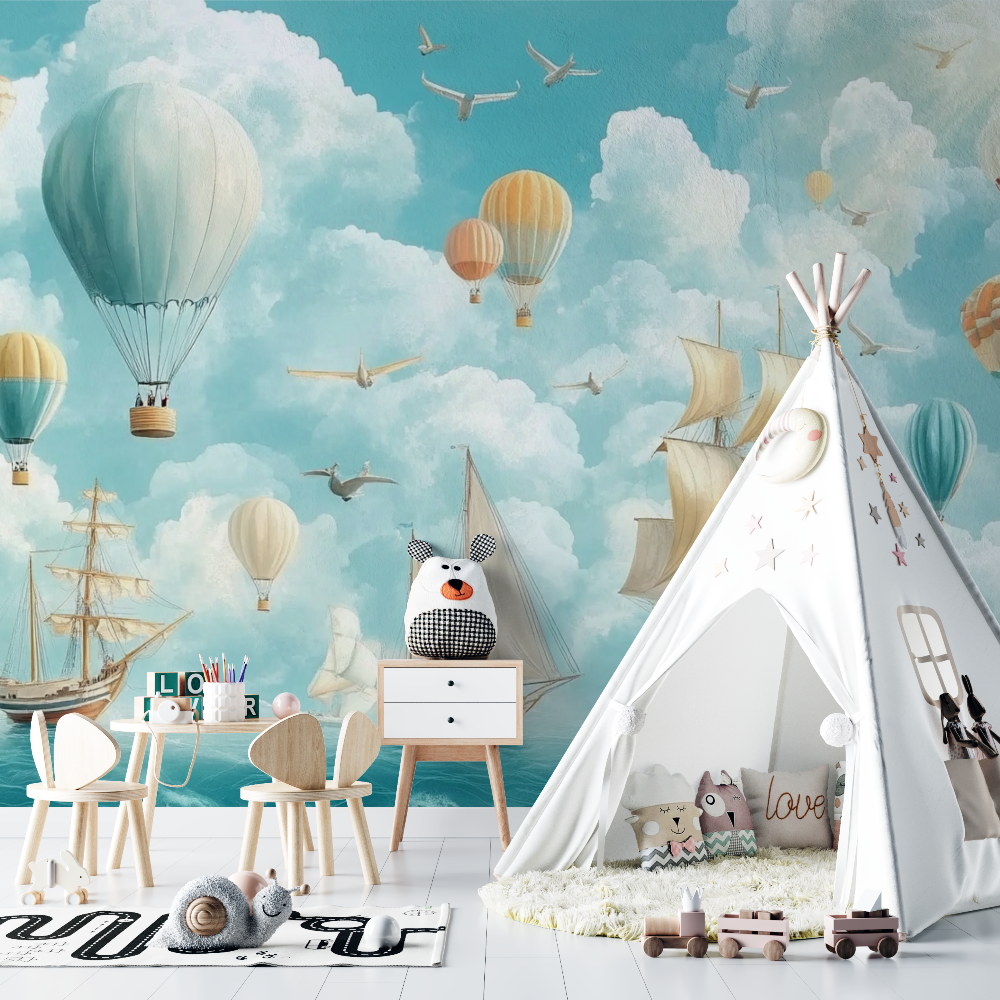 Papier peint marin voilier et a... dans le ciel chambre bebe