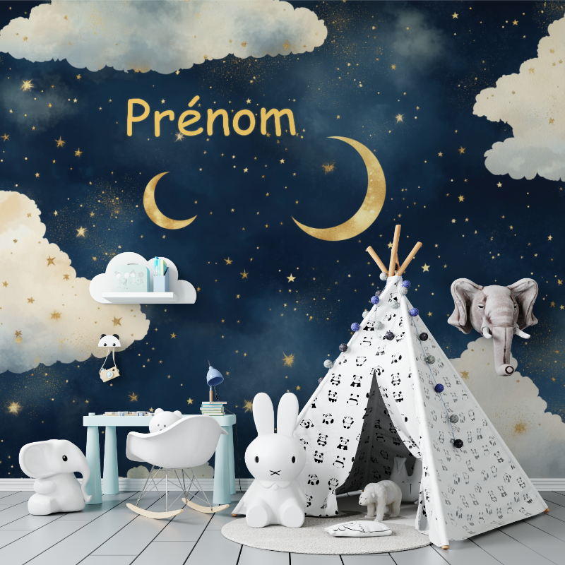 Papier peint prenom nuages ciel etoile tapisserie murs