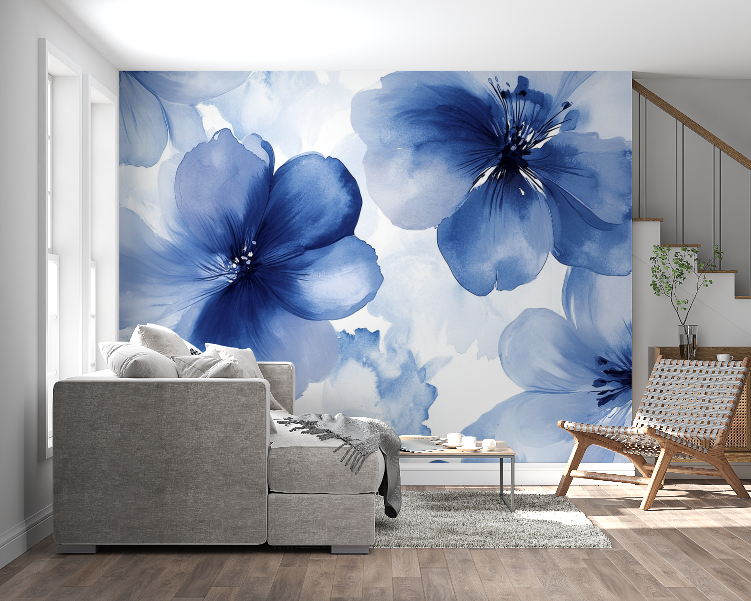 Papier peint aquarelle fleur elegante panoramique mural