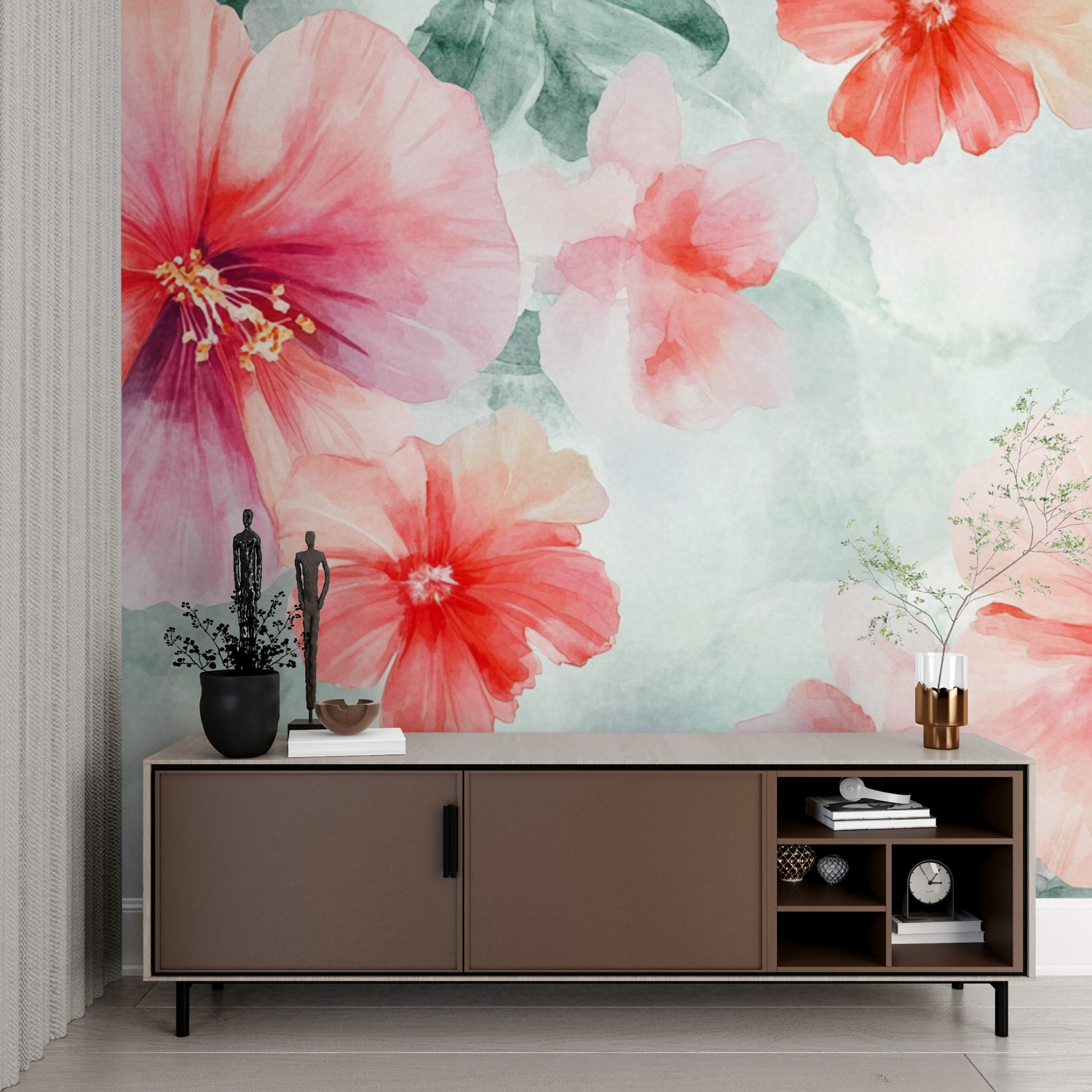 Papier peint aquarelle fleurs tropicales en degrade imprime