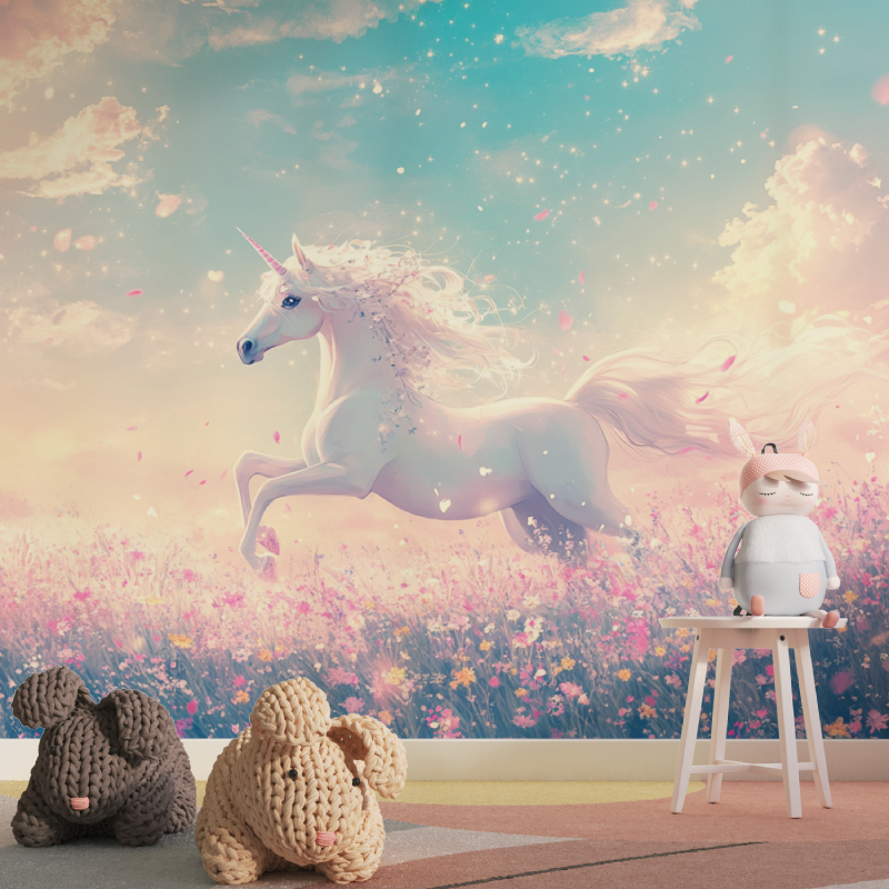 Papier peint licorne danseuse en fleur tapisserie pour fille