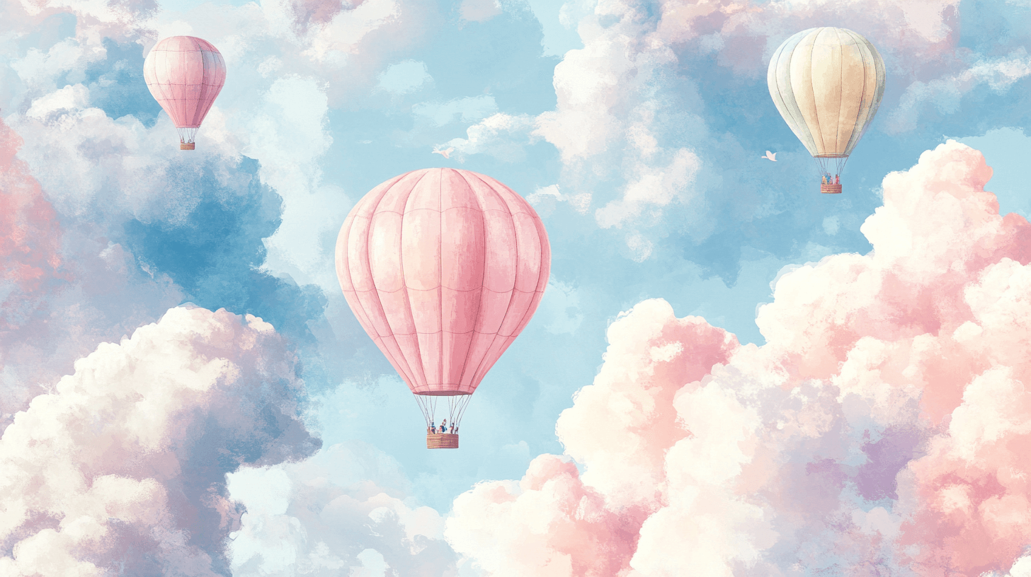 Papier Peint Montgolfière Et Nuages Pastel