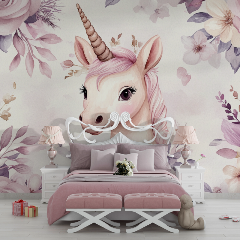 Papier peint fille licorne deco chambre chambre filles