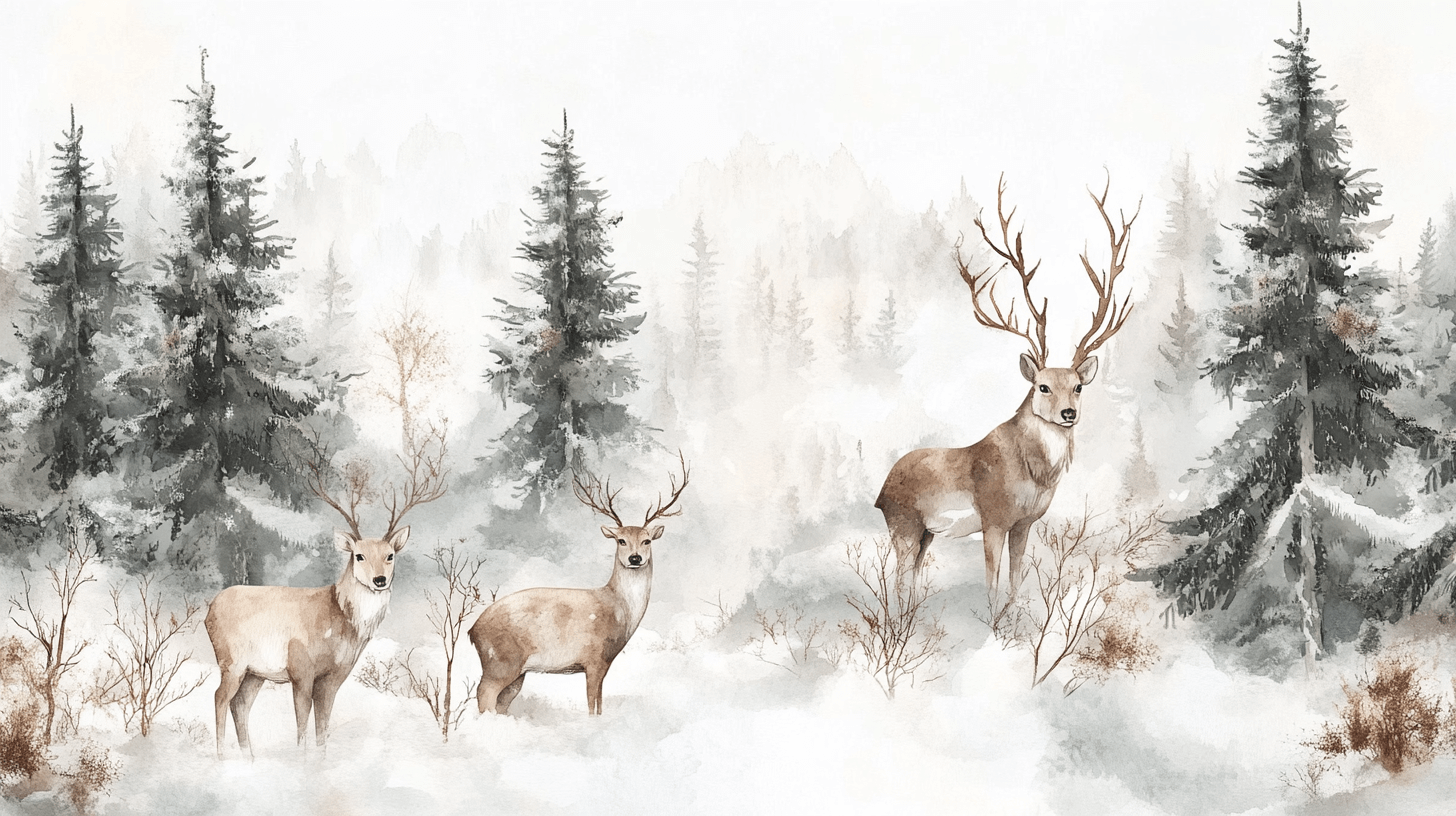 Papier Peint Cerf Et Forêt Blanche