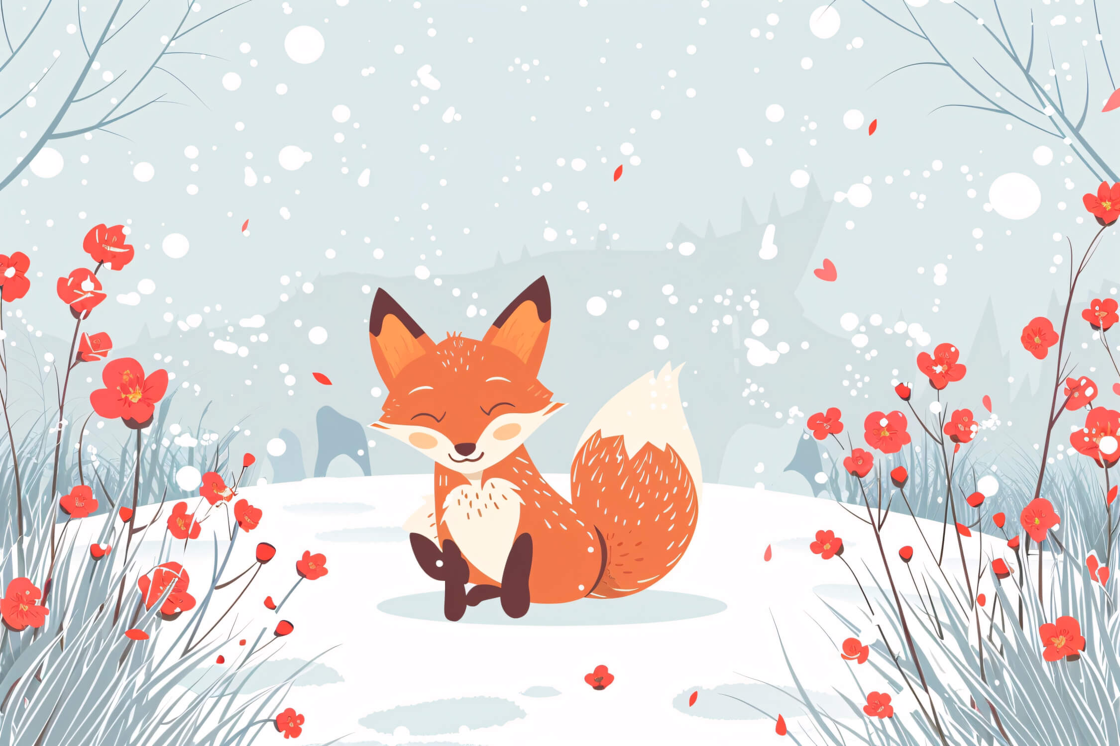 Papier Peint Renard Forêt Bleu