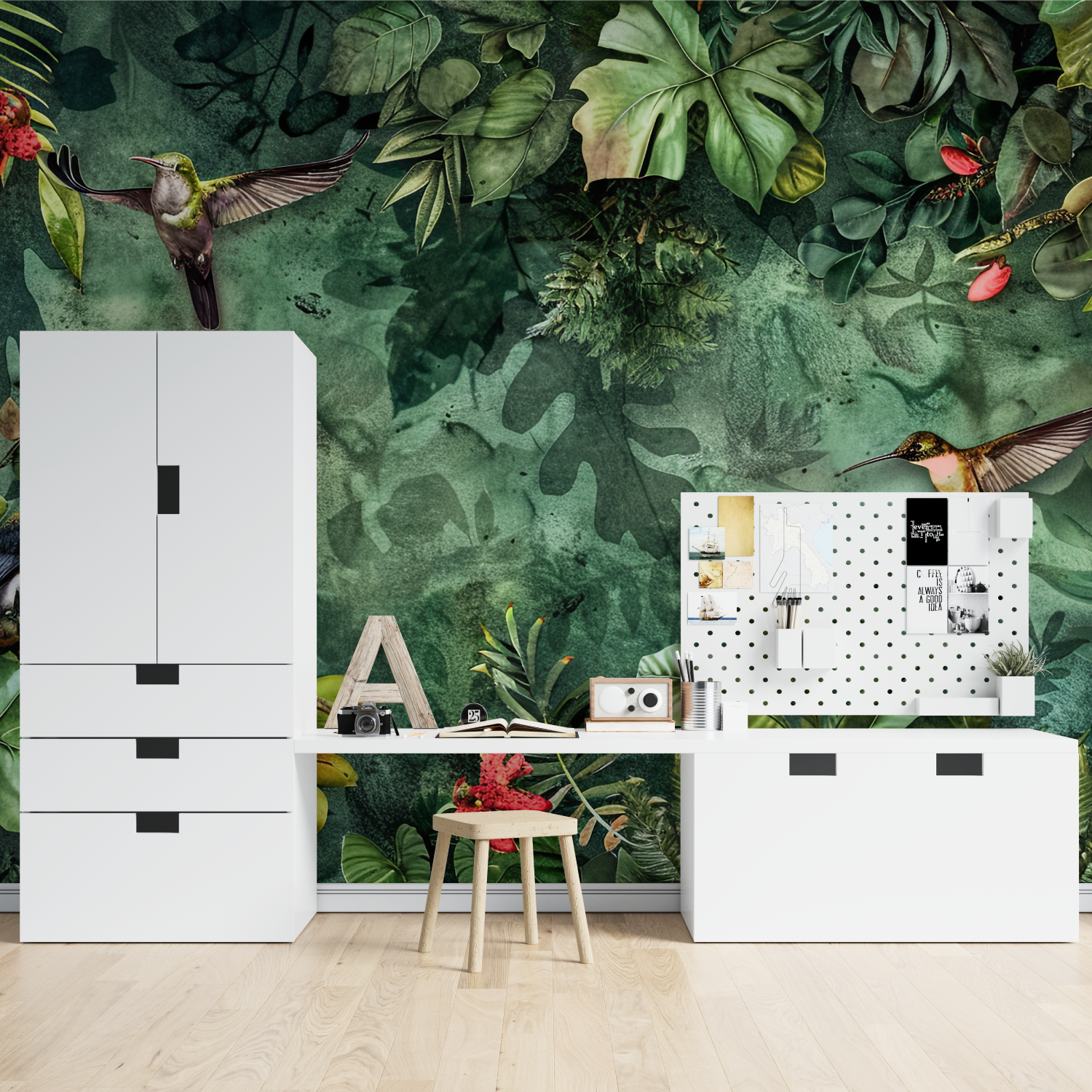 Papier peint ados jungle tropicale - chambre garçon lit