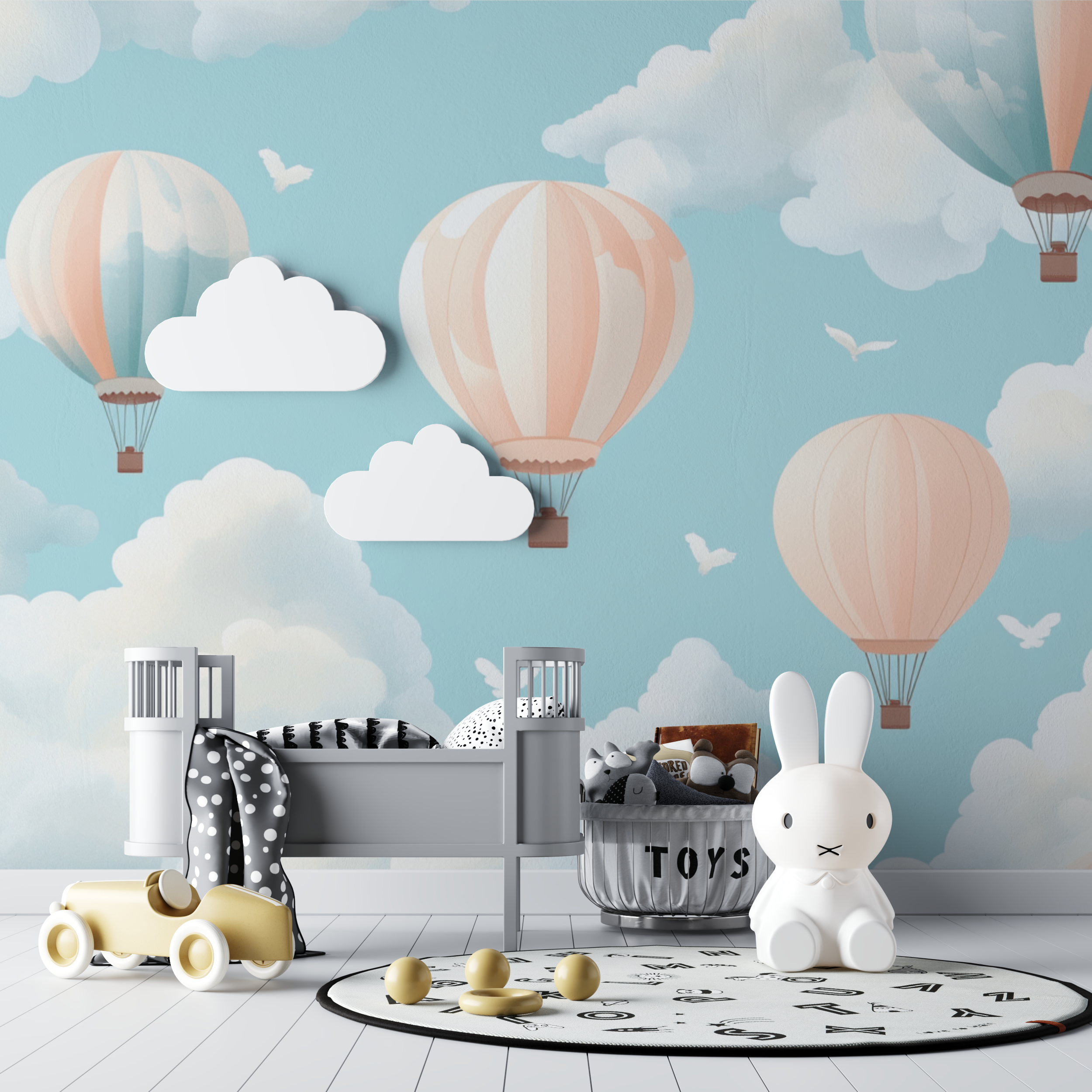 Papier peint montgolfiere et nu...rme de papillons bebe tipi
