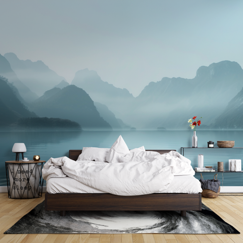 Papier peint sur mesure montagne lac brume leroy merlin mur