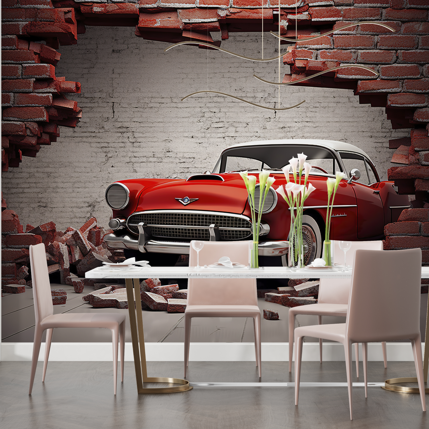 Papier peint trompe loeil voiture vintage salon