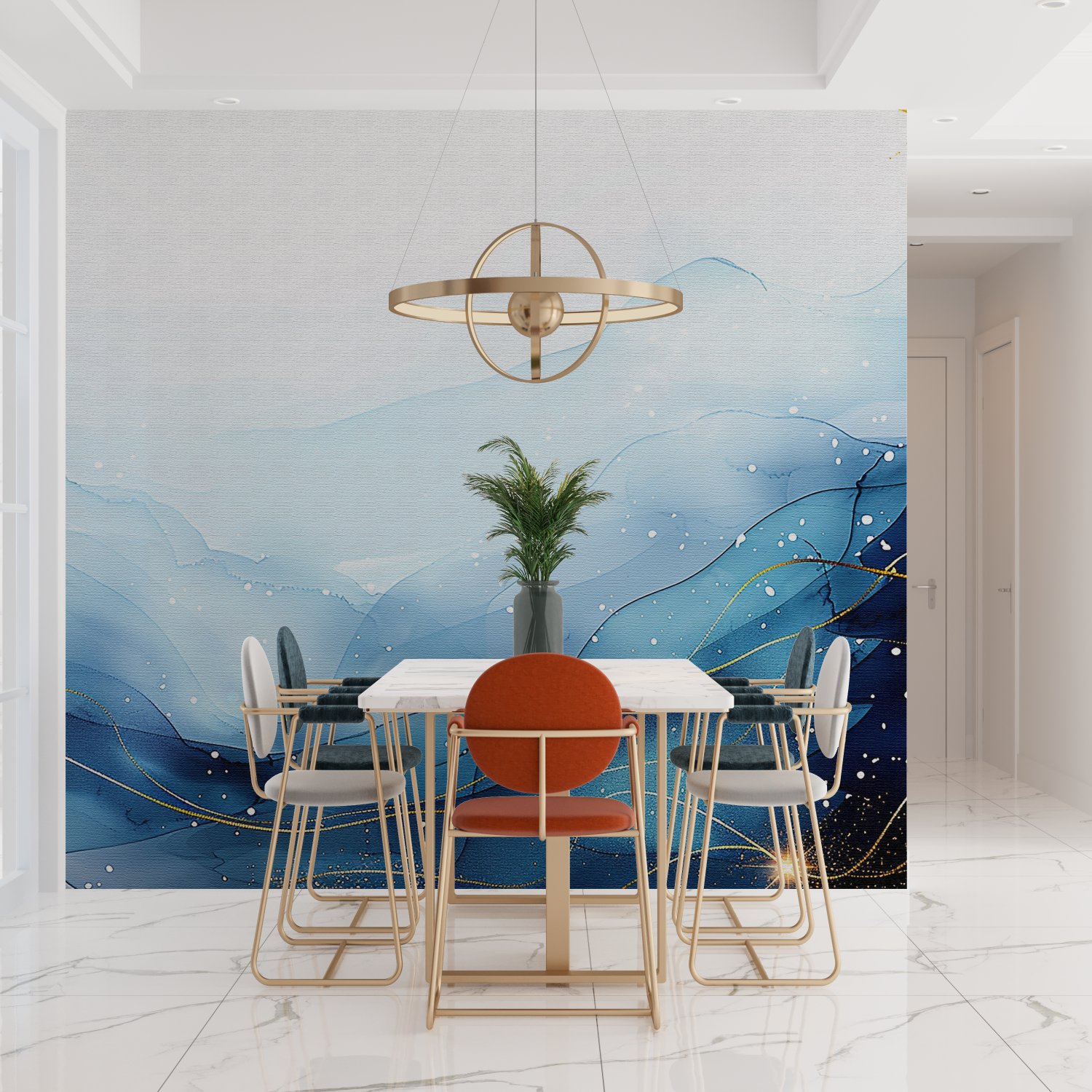 Papier peint aquarelle bleu doree tendances