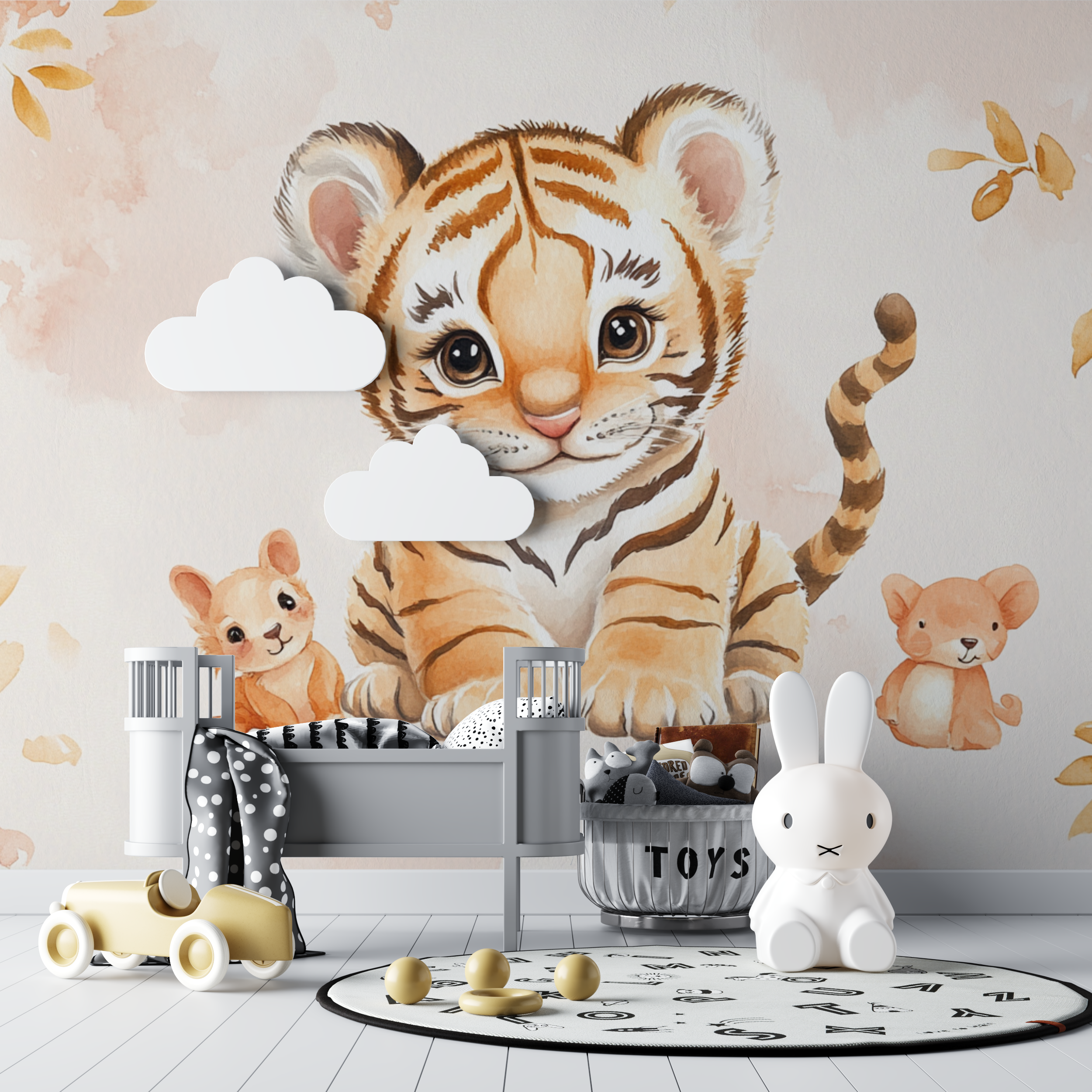 Papier peint tigre et animaux mignons bebe tipi
