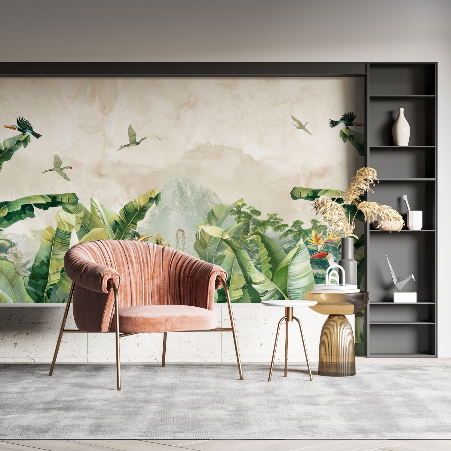 Papier peint aquarelle ambiance tropicale pano mural