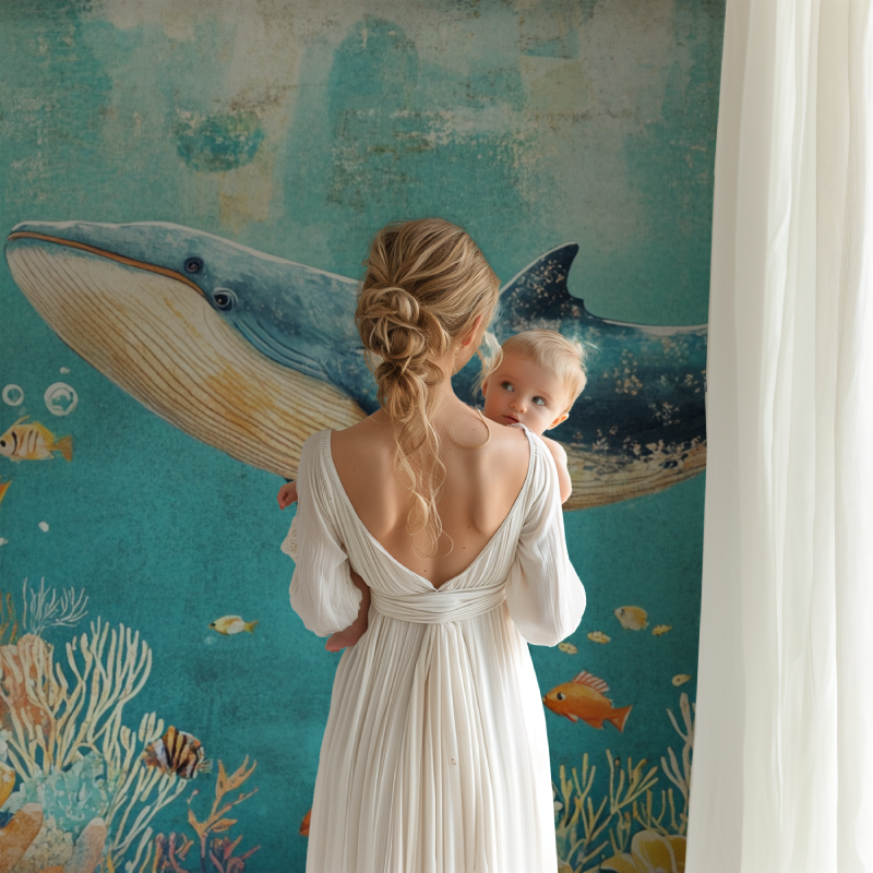 Papier peint baleine et corail bb123