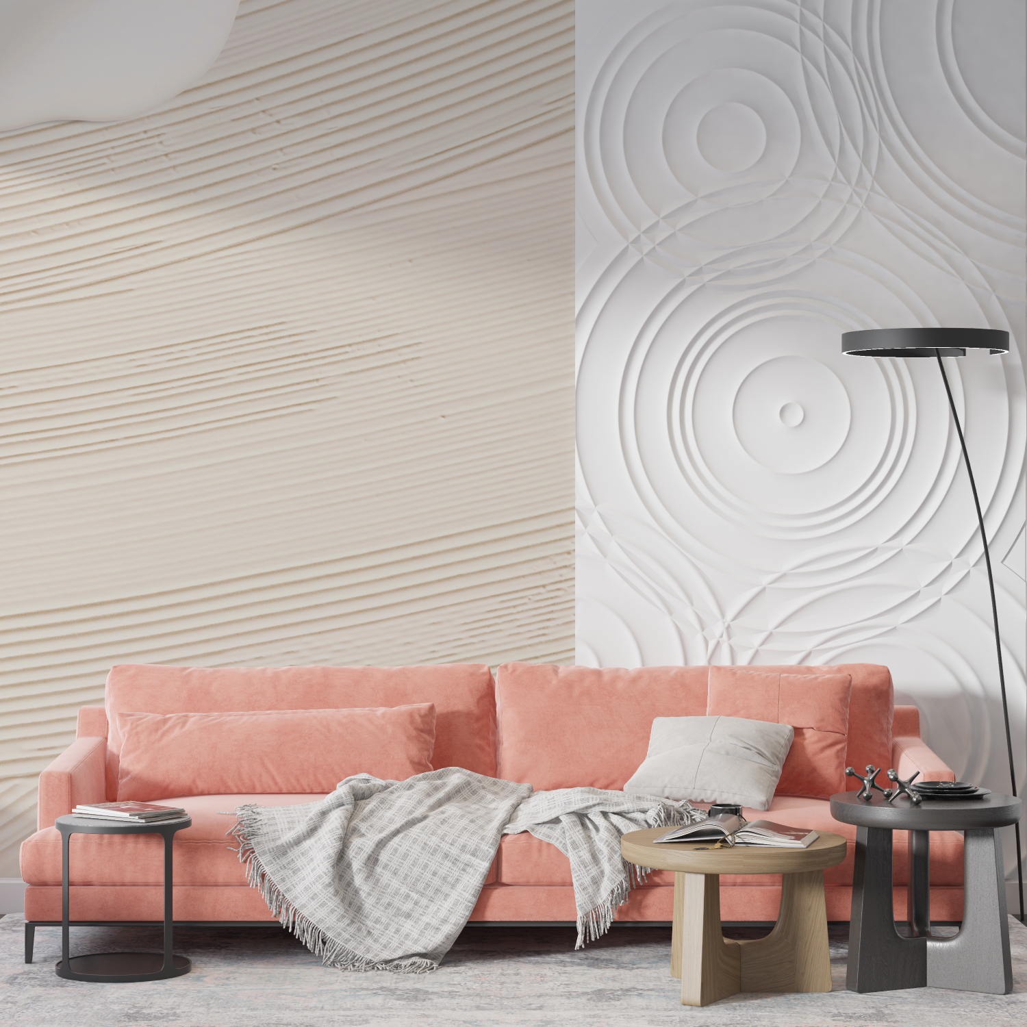 Papier peint salon effet cocooning mur