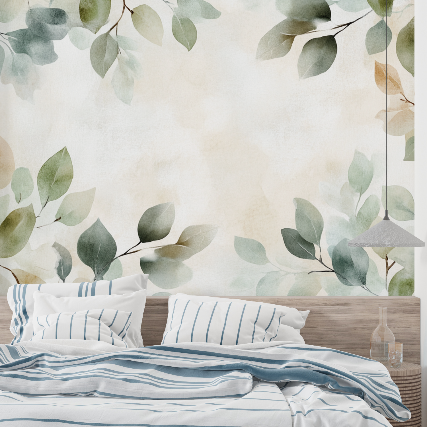 Papier peint aquarelle branches...ntes sauvages leroy merlin