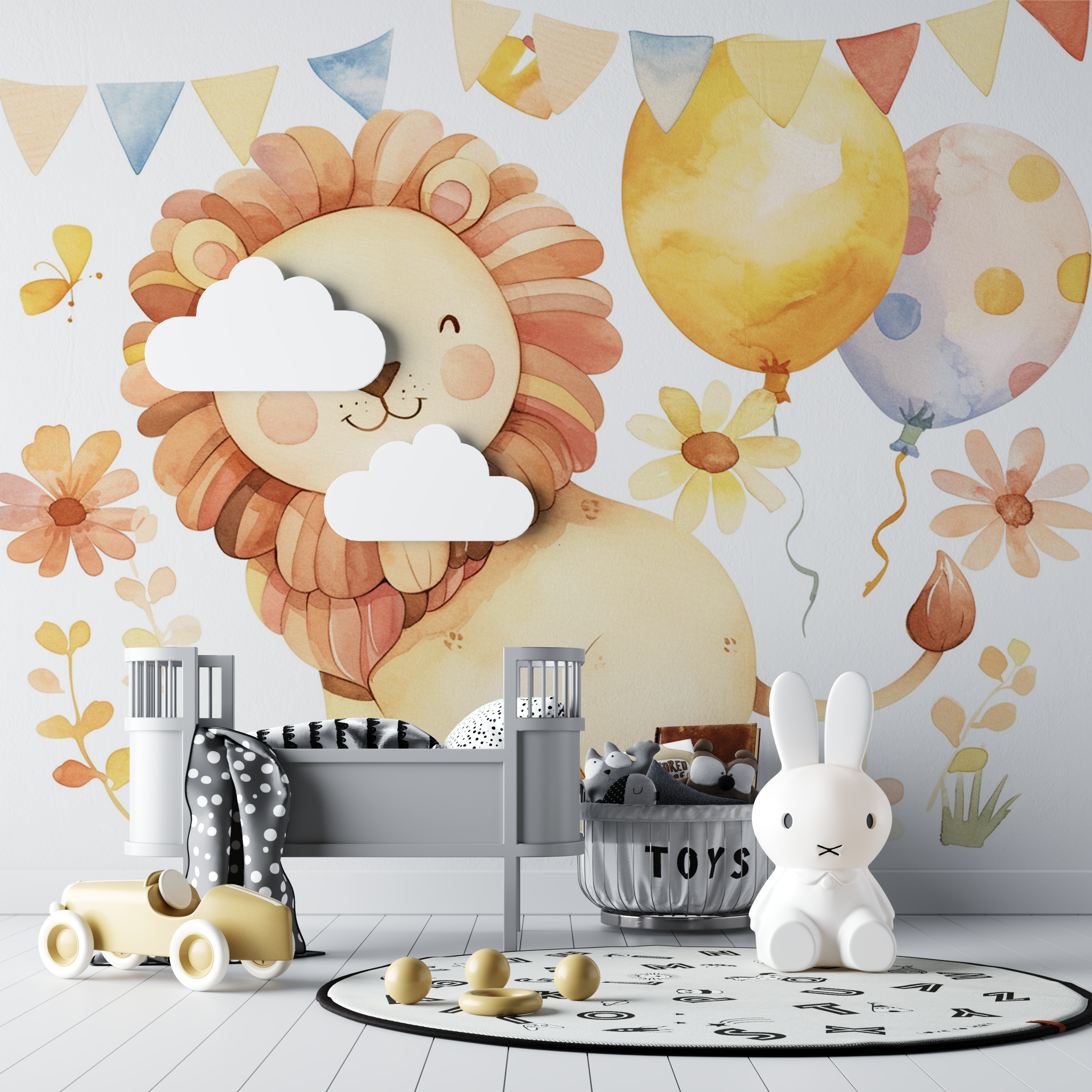 Papier peint lion floral bebe tipi